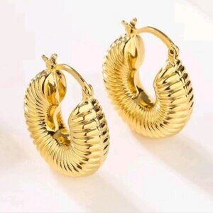 NEW! 18k Gold Plated Chunky|Thick|Shrimp|Tubular|Wide| Hollow Hoop Earrings
